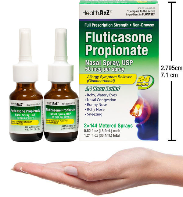 HealthA2Z – Fluticasone Propionate Nasal Spray 50 mcg – 24 Hour Allergy Relief – 0.62 fl oz 144 Sprays