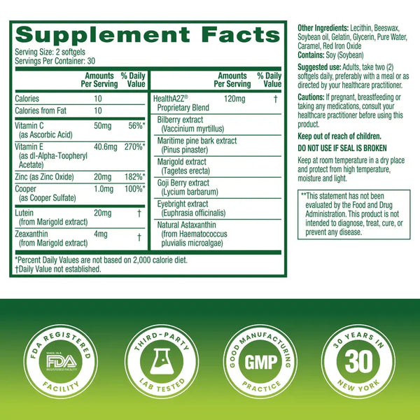 HealthA2Z – Eye Health AREDS 2 Formula – Quick Release Softgels – 60 Count