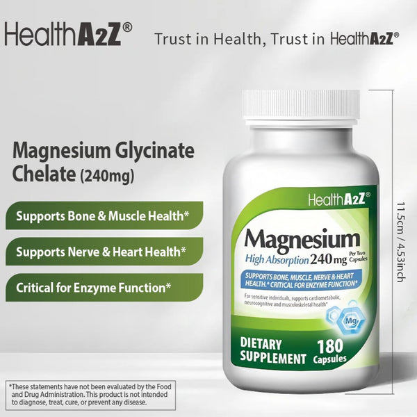 HealthA2Z®  Magnesium Glycinate 240MG | Supports bone, muscle, nerve, and heart health | 180 count