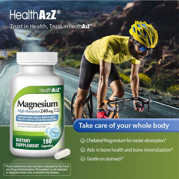 HealthA2Z®  Magnesium Glycinate 240MG | Supports bone, muscle, nerve, and heart health | 180 count