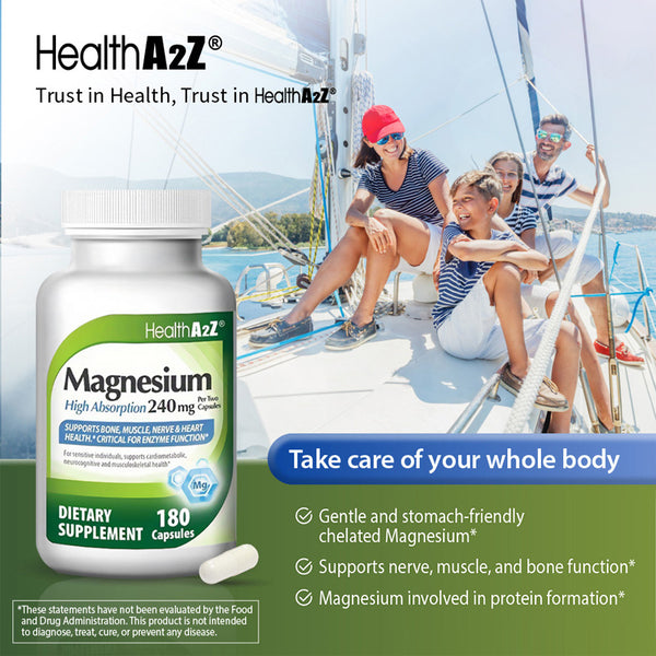 HealthA2Z®  Magnesium Glycinate 240MG | Supports bone, muscle, nerve, and heart health | 180 count