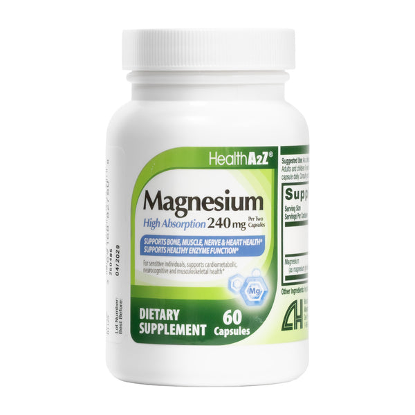 HealthA2Z® Magnesium Glycinate 240 mg, 100% Chelated High Absorption Formula, 60 Capsules