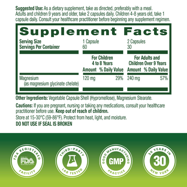HealthA2Z® Magnesium Glycinate 240 mg, 100% Chelated High Absorption Formula, 60 Capsules