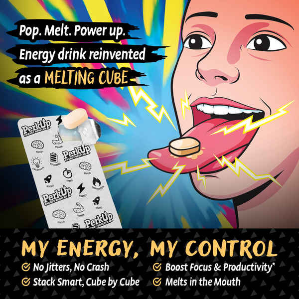 HealthA2Z PerkUp – Energy Booster Melt-in-Mouth Cubes with Natural Caffeine & B Vitamins – Lemon Flavor