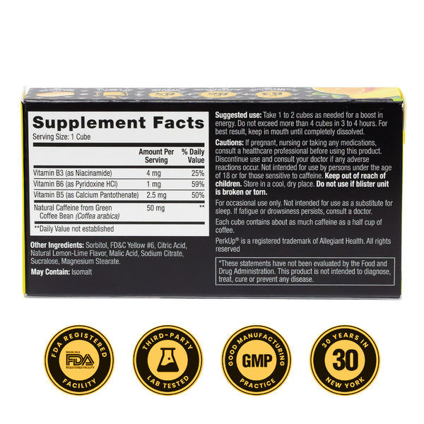 HealthA2Z PerkUp – Energy Booster Melt-in-Mouth Cubes with Natural Caffeine & B Vitamins – Lemon Flavor