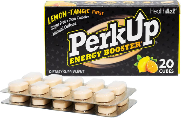 HealthA2Z PerkUp – Energy Booster Melt-in-Mouth Cubes with Natural Caffeine & B Vitamins – Lemon Flavor