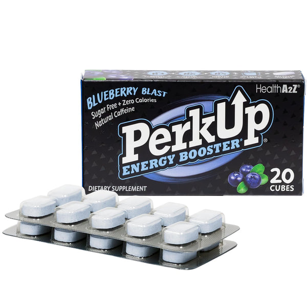HealthA2Z PerkUp – Energy Booster Melt-in-Mouth Cubes with Natural Caffeine & B Vitamins – Blueberry Flavor