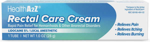 HealthA2Z® Rectal Care Cream - 5% Lidocaine Maximum Strength Numbing Relief, 28g (1oz)