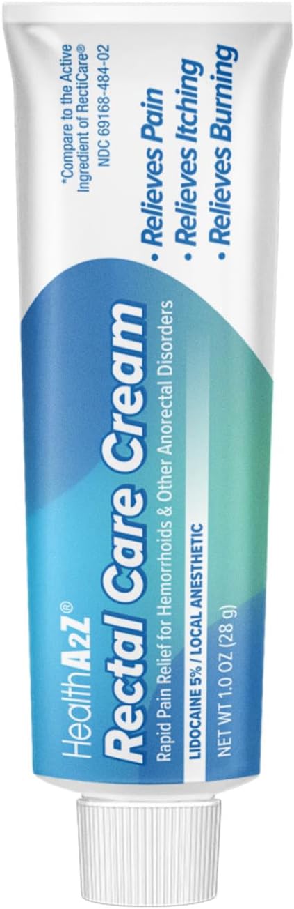 HealthA2Z® Rectal Care Cream - 5% Lidocaine Maximum Strength Numbing Relief, 28g (1oz)