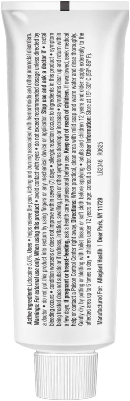 HealthA2Z® Rectal Care Cream - 5% Lidocaine Maximum Strength Numbing Relief, 28g (1oz)