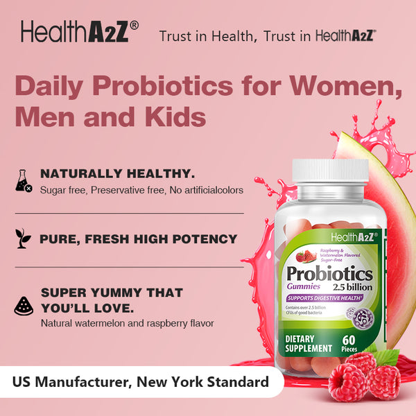 HealthA2Z – Sugar Free Probiotic Gummies Raspberry & Watermelon – 60 Counts