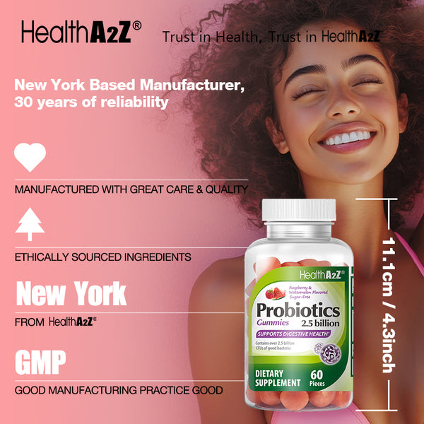 HealthA2Z – Sugar Free Probiotic Gummies Raspberry & Watermelon – 60 Counts