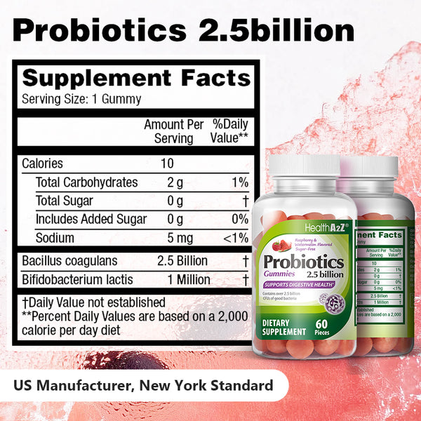 HealthA2Z – Sugar Free Probiotic Gummies Raspberry & Watermelon – 60 Counts