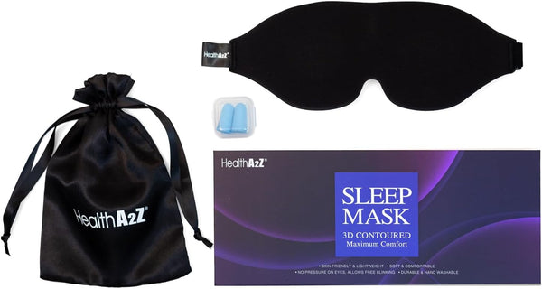 HealthA2Z® Heat-Bonded Sleep Eye Mask – Adjustable, Lightweight, Black – For Travel, Meditation & Rest