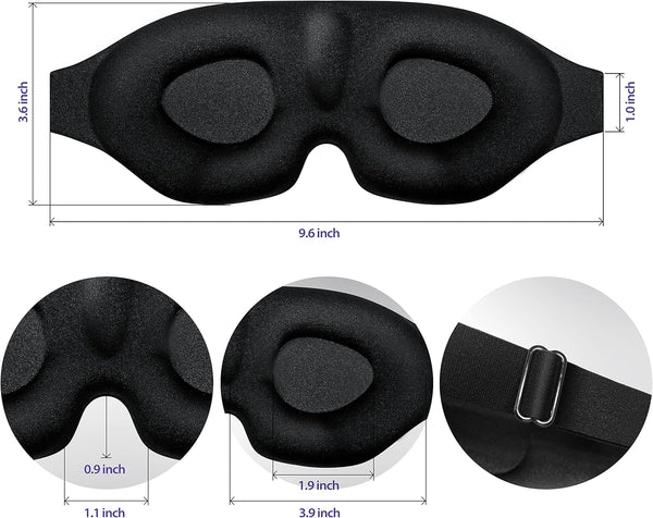 HealthA2Z® Heat-Bonded Sleep Eye Mask – Adjustable, Lightweight, Black – For Travel, Meditation & Rest