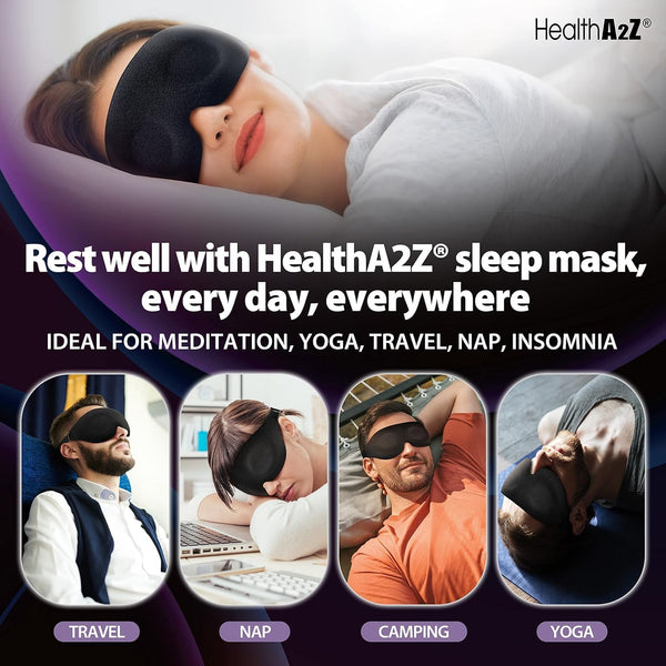 HealthA2Z® Heat-Bonded Sleep Eye Mask – Adjustable, Lightweight, Black – For Travel, Meditation & Rest