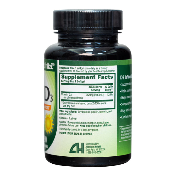 HealthA2Z - Vitamin D3 25 mcg (1000 IU) Softgels - 90 Count