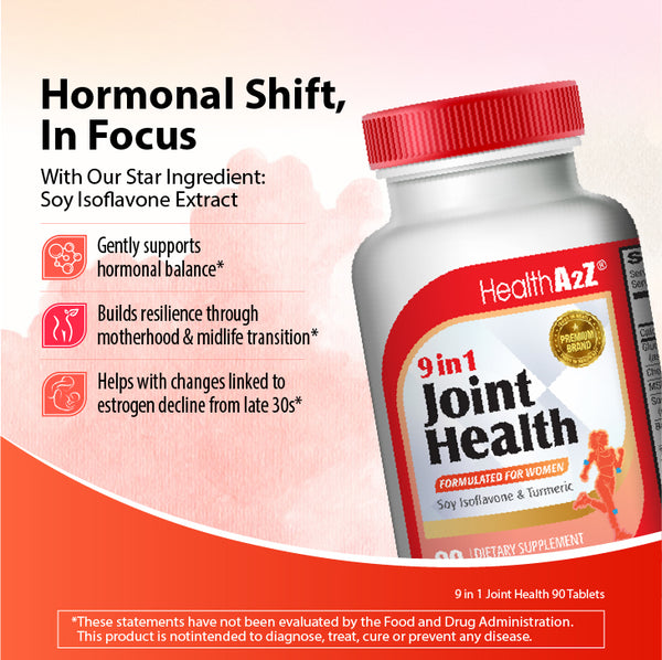 HealthA2Z – 9-in-1 Joint Support for Women with Glucosamine, Chondroitin, MSM, Turmeric & Soy Isoflavones – 90 Tablets
