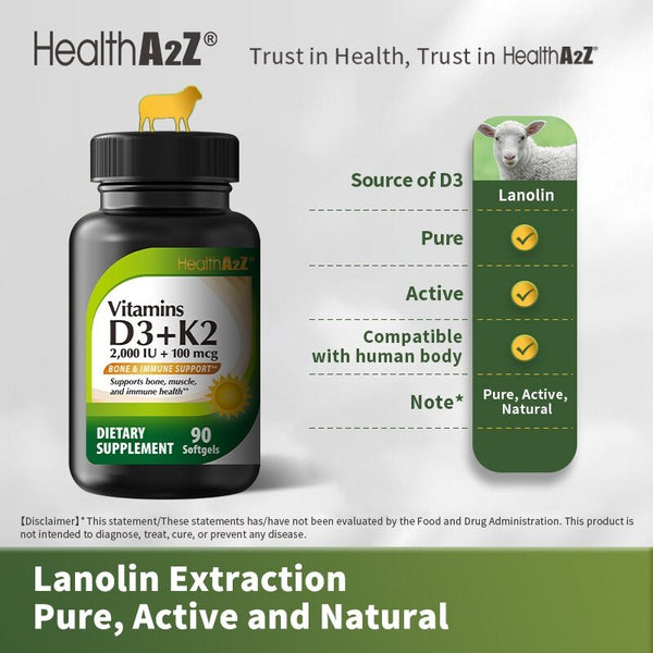 HealthA2Z - Vitamin D3 50 mcg (2000 IU) Softgels - 90 Count