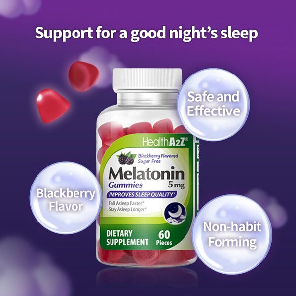 HealthA2Z - Sugar Free Melatonin Gummies (Blackberry Flavored) - 60 Count