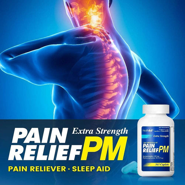 HealthA2Z – Acetaminophen 500 mg & Diphenhydramine 25 mg Extra Strength Pain Relief PM – Nighttime Sleep Aid – 365 Caplets