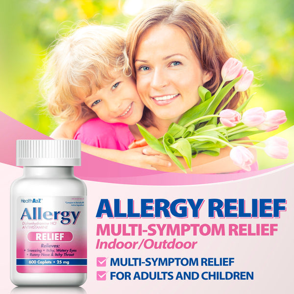 HealthA2Z – Diphenhydramine HCl 25 mg Allergy Relief Antihistamine – Indoor & Outdoor – 600 Caplets