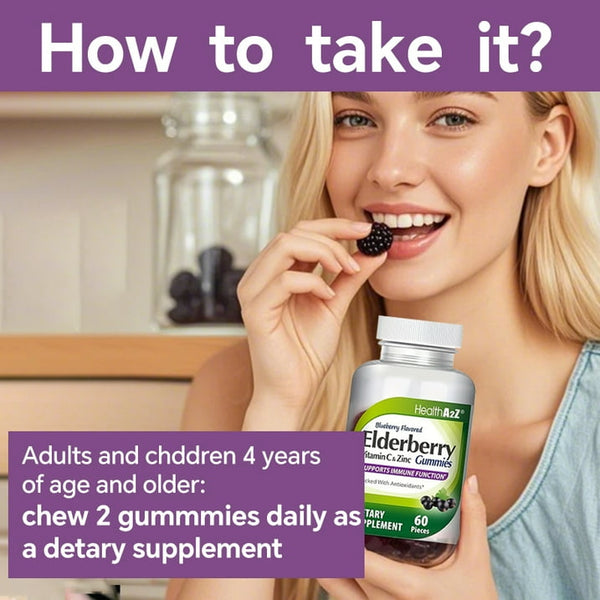 HealthA2Z - Elderberry Gummies with Vitamin C & Zinc - 60 Count