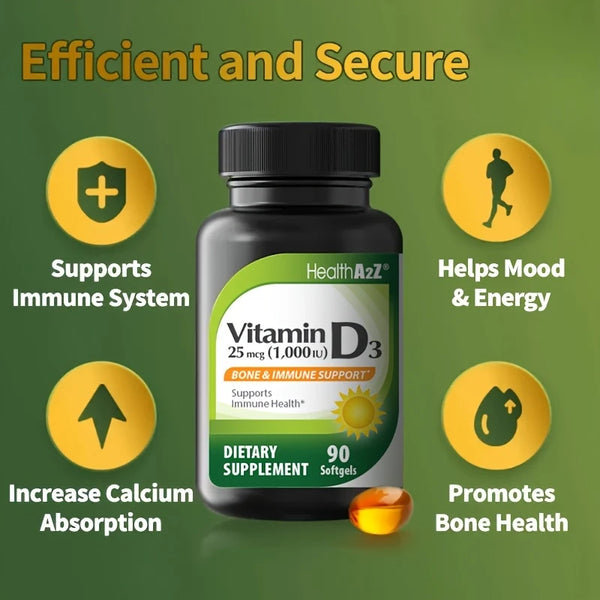 HealthA2Z - Vitamin D3 25 mcg (1000 IU) Softgels - 90 Count
