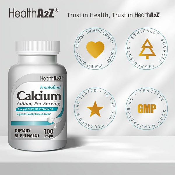 HealthA2Z - Emulsified Calcium with Vitamin D3 Softgels - 100 Count