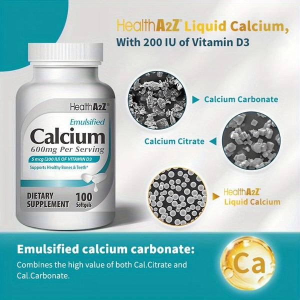 HealthA2Z - Emulsified Calcium with Vitamin D3 Softgels - 100 Count