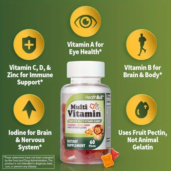 HealthA2Z - Kids Multivitamin Gummies Strawberry Orange Cherry Mixed Fruit - 60 Count
