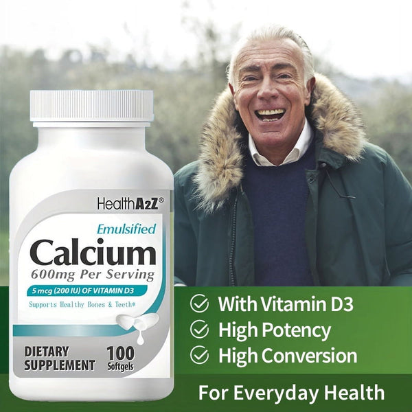 HealthA2Z - Emulsified Calcium with Vitamin D3 Softgels - 100 Count