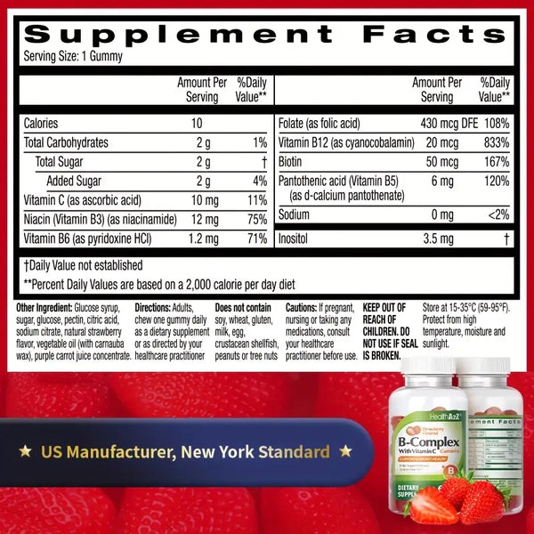 HealthA2Z - Strawberry Flavored B-Complex Gummies - 60 Count