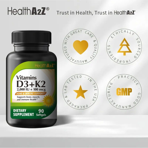 HealthA2Z - Vitamin D3 50 mcg (2000 IU) Softgels - 90 Count