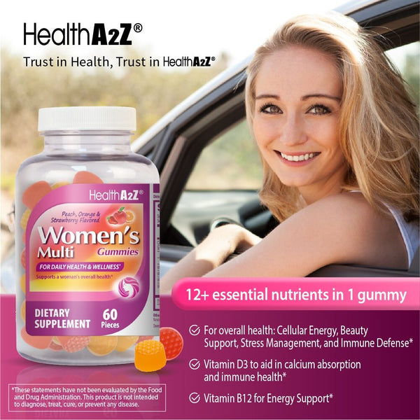 HealthA2Z - Women's Multivitamin Gummies (Peach, Orange & Strawberry Flavored) - 60 Count