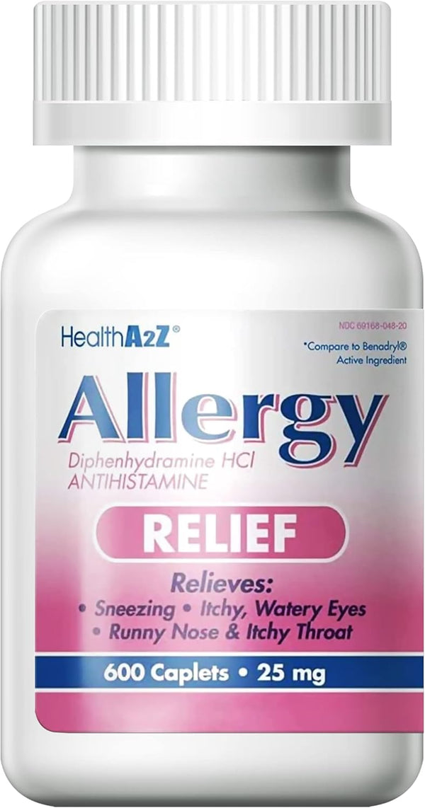 HealthA2Z – Diphenhydramine HCl 25 mg Allergy Relief Antihistamine – Indoor & Outdoor – 600 Caplets