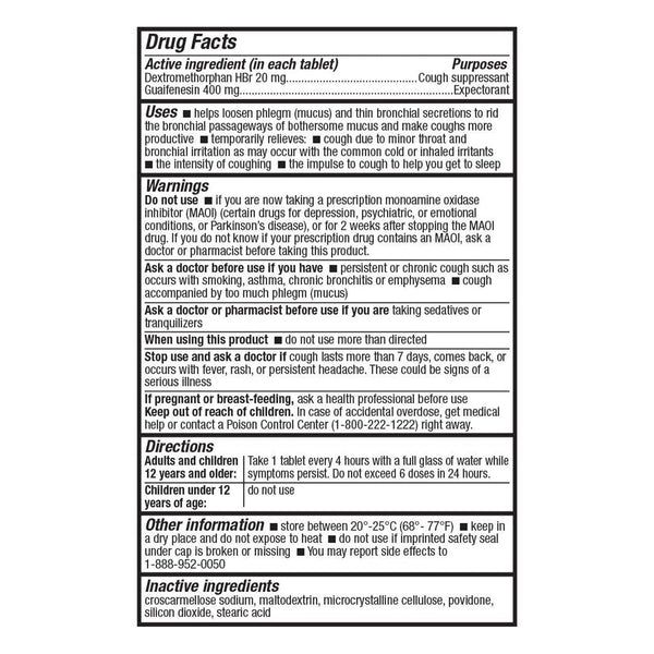 HealthA2Z – Mucus Relief DM with Dextromethorphan HBr 20 mg & Guaifenesin 400 mg – Cough Suppressant & Expectorant – Immediate Release – 200 Tablets