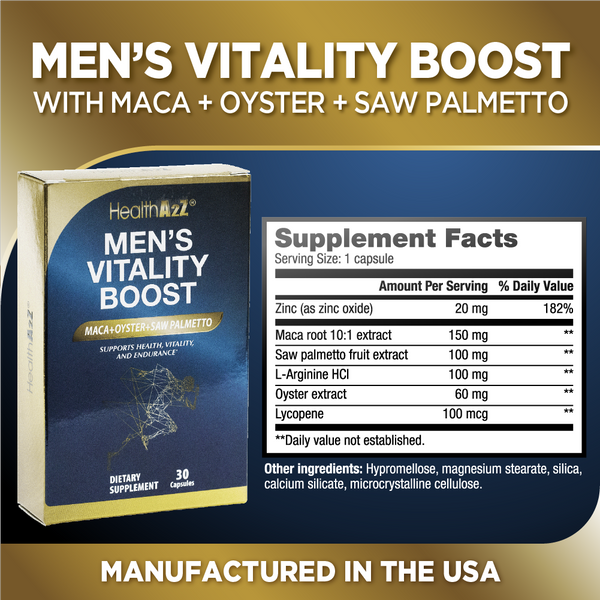 HealthA2Z® - Men's Vitality Boost with Maca & Saw Palmetto Capsules - 30 Count