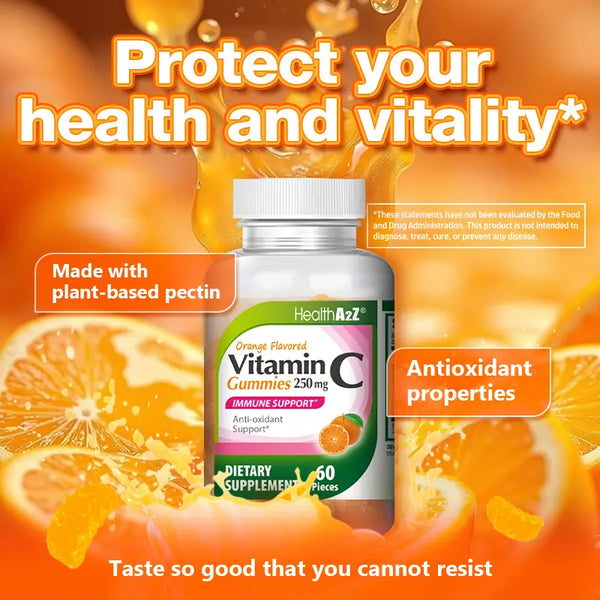 HealthA2Z - Vitamin C Gummies Edible Antioxidants to Support Immune Health (Orange Flavor) - 60 Count