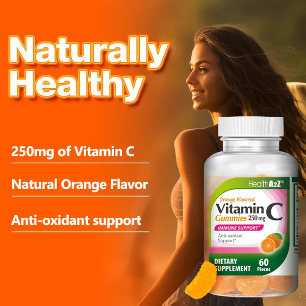 HealthA2Z - Vitamin C Gummies Edible Antioxidants to Support Immune Health (Orange Flavor) - 60 Count
