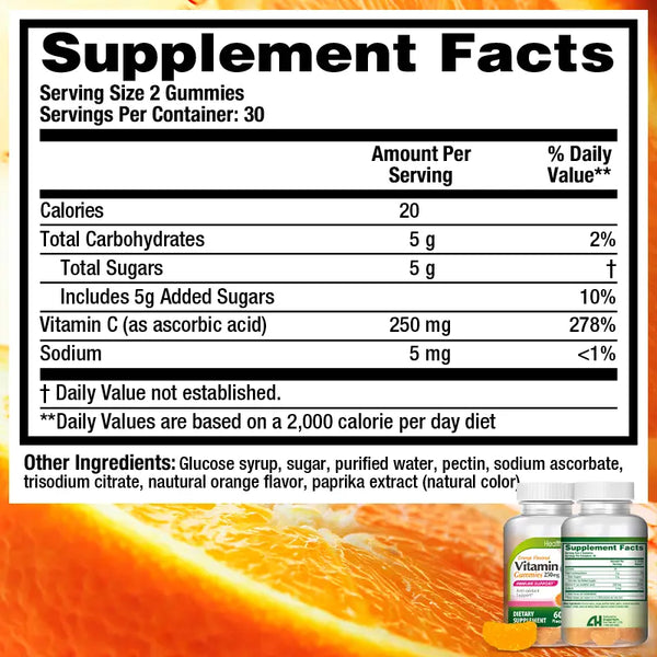 HealthA2Z - Vitamin C Gummies Edible Antioxidants to Support Immune Health (Orange Flavor) - 60 Count