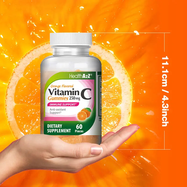 HealthA2Z - Vitamin C Gummies Edible Antioxidants to Support Immune Health (Orange Flavor) - 60 Count